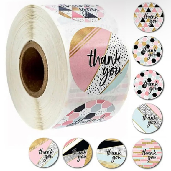 Geo Designed round 1“ THANK YOU Stickers 500PK geometric & golden details - Picture 5 of 5